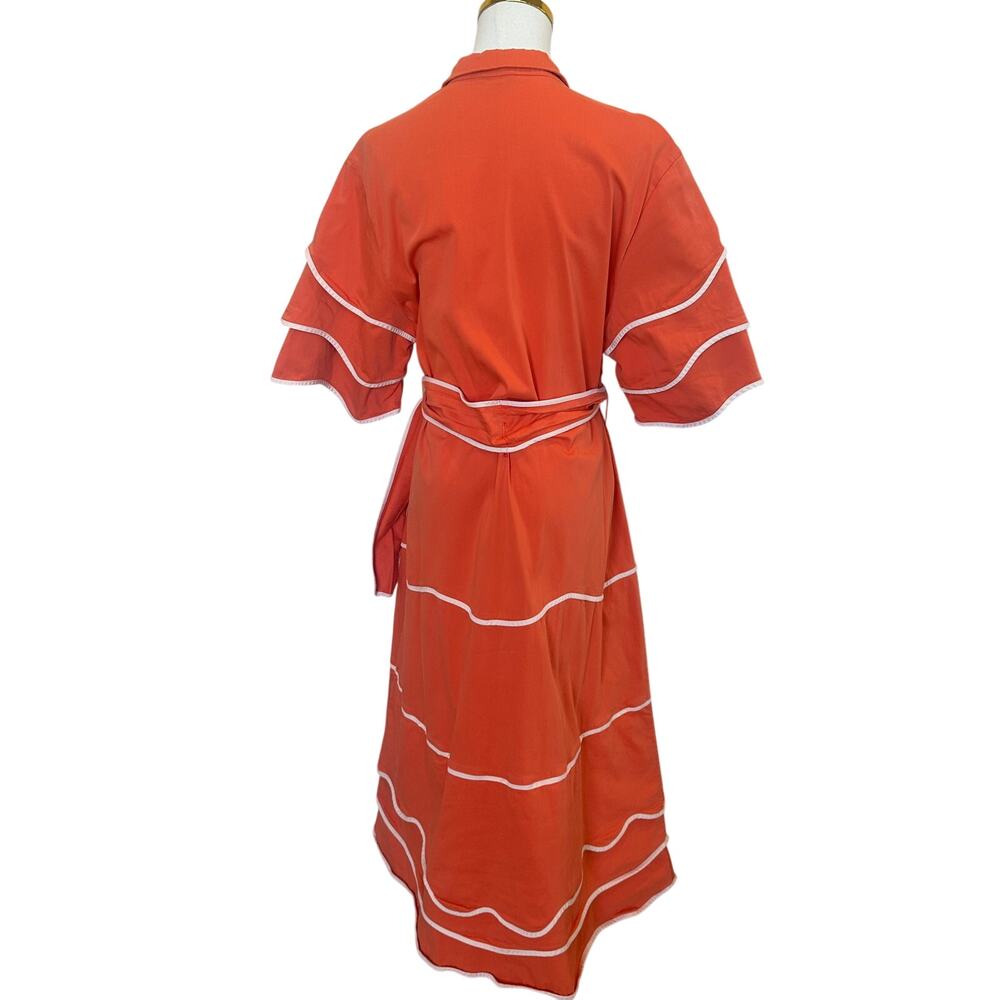 Alexis Orange Midi Shirt Dress XL Bright Feminine Career Fit flare Designer $575 - Picture 11 of 13